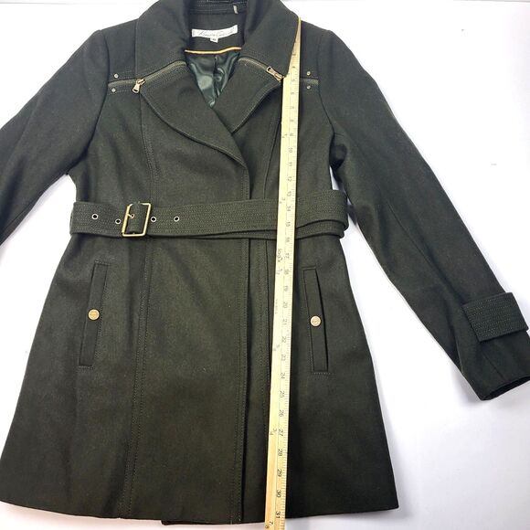 Kenneth Cole Wool Blend Belted Olive Green Coat with Zipper Size 10 - Picture 5 of 16